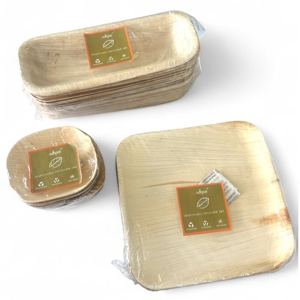 Set of 3 Assorted Disposable Plates Natural Compostable 25 Pieces of each size